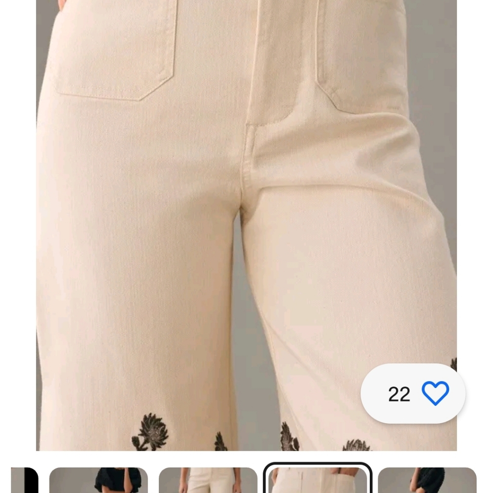 Anthropologie Cream Ankle Jeans with Black Floral Embroidery - Picture 4 of 8
